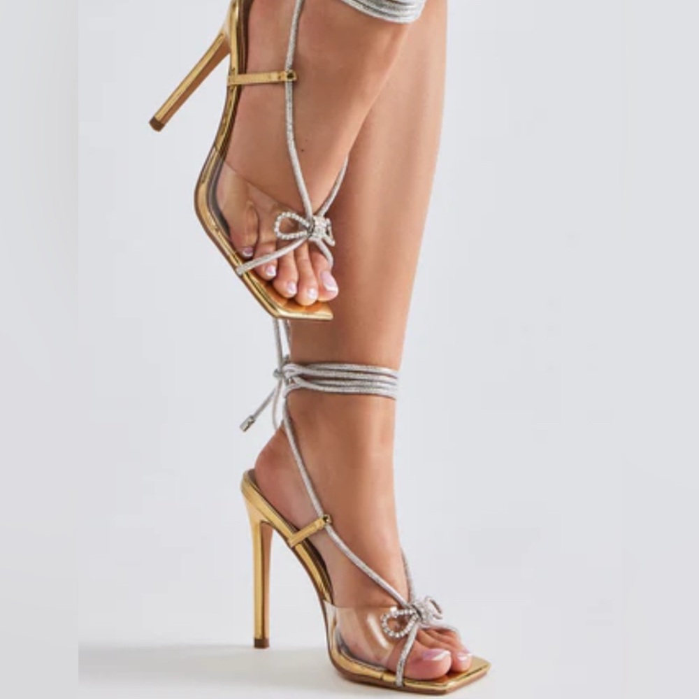Fashion Nova Gold and Silver Strappy Heels